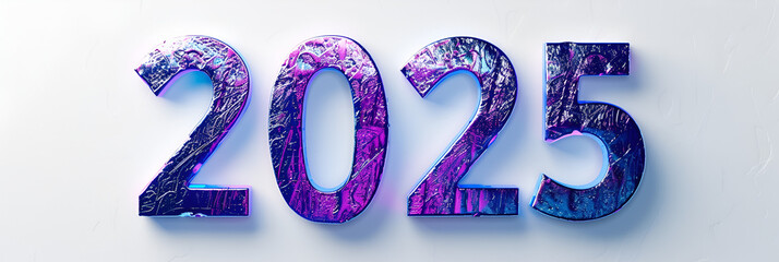 appy new year 2024 background with retro arcade geometric 3d block blue and purple text, Inscription 2025, star sky texture imitation, reflected on the water surface, 3d render, Generative Ai
