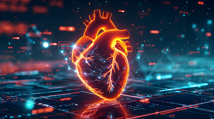 a human heart shaped by AI, symbolizing the intersection of technology and healthcare, and the innovative