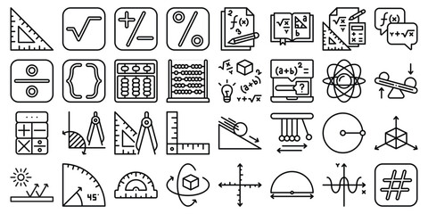 Set of math icon outline vector - obrazy, fototapety, plakaty