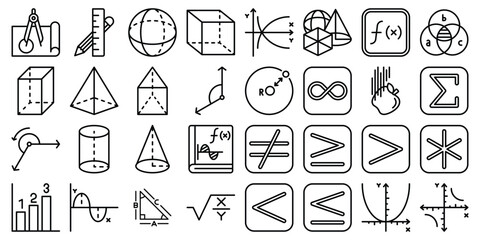 Set of math icon outline vector