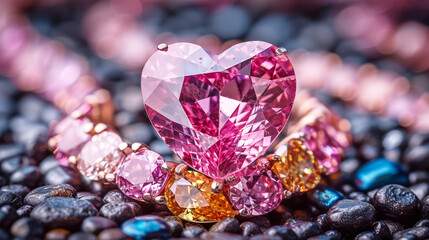 Heart shaped pink cut gemstone and gemstone jewelry.