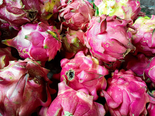 full frame background of sweet juicy Pitaya fruit placed on background in studio