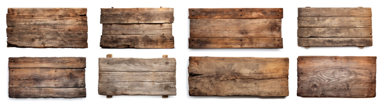 Set of old wood plank isolated white.
