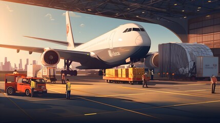 Fototapeta na wymiar Loading of goods on board a cargo plane, airport , Business logistic. ai generative