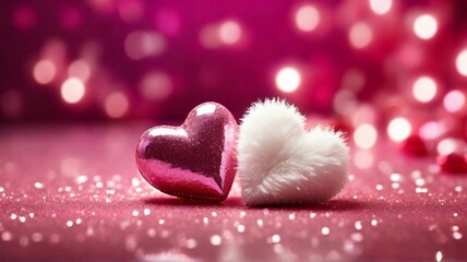 Enchanted Hearts - A Sparkling and Fluffy heart  Valentine’s Day Concept - obrazy, fototapety, plakaty