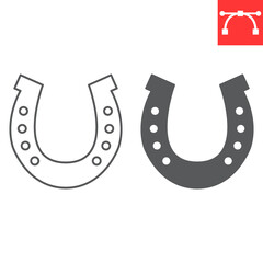 Horseshoe line and glyph icon, St. Patrick's Day and horse farm, horseshoe vector icon, vector graphics, editable stroke outline sign, eps 10.