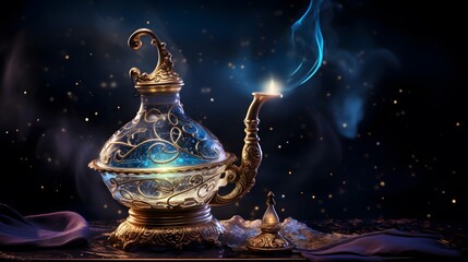 make a wish on the beautiful magic genie lamp
 - obrazy, fototapety, plakaty