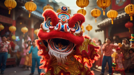 Fototapeta na wymiar The art of the lion dance at Chinese New Year celebrations