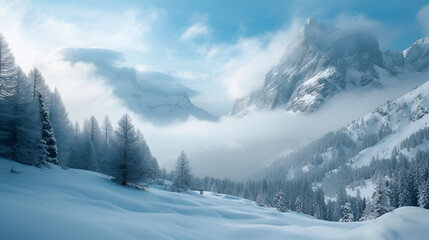 Fototapeta na wymiar Winter mountains panorama Italian Alps. generative ai