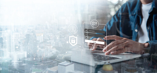 Cybersecurity and privacy concept  , Lock icon and internet network security technology....
