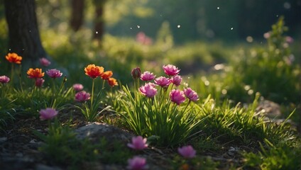 Fototapeta premium spring season in the green forest