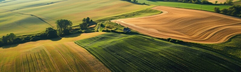 Aerial view of a farm field with a river running through it