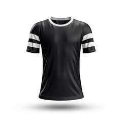 a black and white soccer jersey mockup on a transparent background