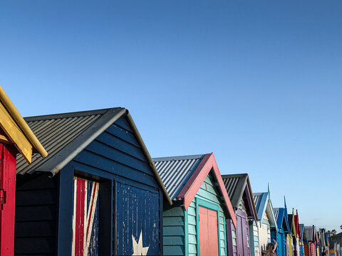 colorful beach cabanas in Australia
