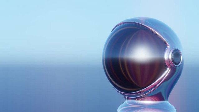 3D astronaut helmet with a holographic interpretation, featuring a sun reflection and diverse colors in a captivating Video. 