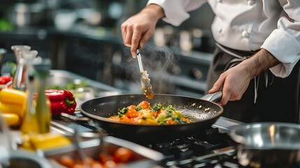 A chef cooking in kitchen restaurant. Generative AI