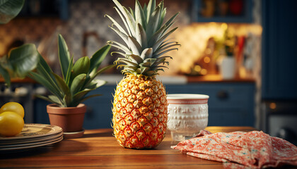 Recreation of pineapple in a domestic table - obrazy, fototapety, plakaty