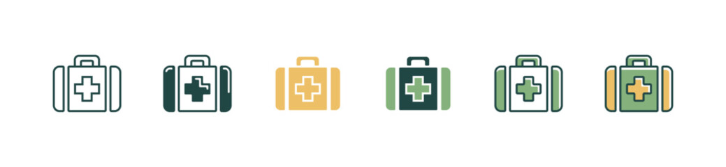 first aid kit medicals care icon set emergency health medkit bag vector illustration medic treatment tools symbol design - obrazy, fototapety, plakaty
