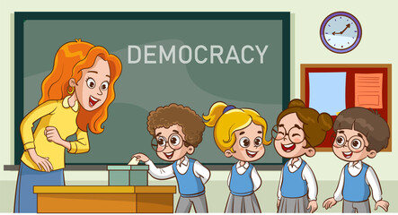 Students who vote in class gain awareness of democracy.children voting at the ballot box.vector illustration.