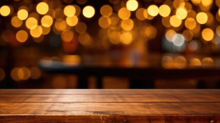 Empty wooden table in cafe or restaurant