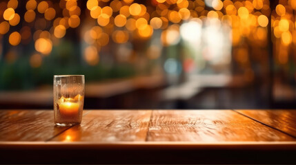 Empty wooden table in cafe or restaurant