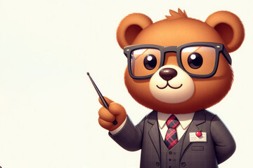 Bear with a pointer and glasses. Place for text.