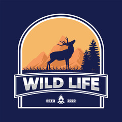 Wild Life Deer Antler Silhouette Nature Emblem Badge Colorful