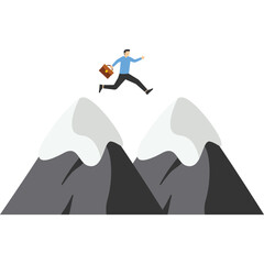 Businessman jumps over obstacles on the verge, Vector illustration in flat style

