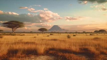 Fototapete Kilimandscharo Dry African savanna in the afternoon on Mount Kilimanjaro