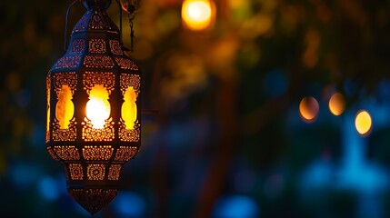 Fototapeta na wymiar Traditional Arabic lantern lit up for celebrating Ramadan, the Holy Month for whole Muslim world. High quality photo.