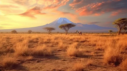 Papier Peint photo Kilimandjaro Dry African savanna in the afternoon on Mount Kilimanjaro