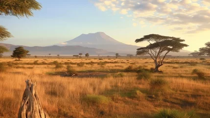 Papier Peint photo autocollant Kilimandjaro Dry African savanna in the afternoon on Mount Kilimanjaro