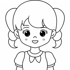 girl black and white vector illustration for coloring book	