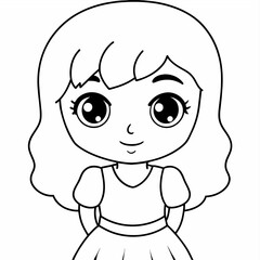girl black and white vector illustration for coloring book	