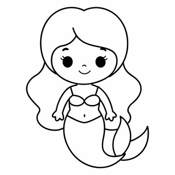 mermaid black and white vector illustration for coloring book