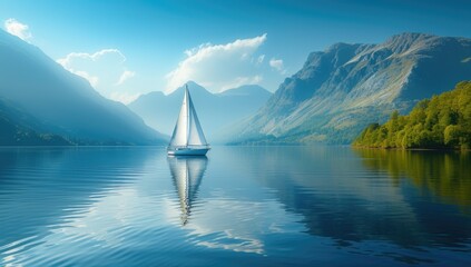 Serene fjord with sailing boat and mountains