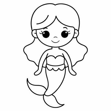mermaid black and white vector illustration for coloring book