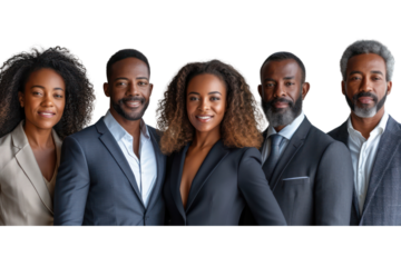 Portrait of successful group of black business people at modern office looking at camera isolated isolated on transparent background