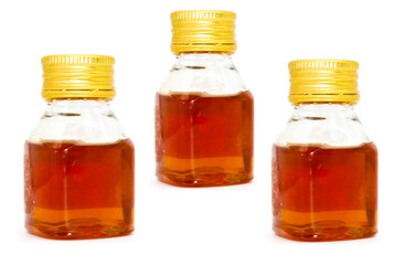 Honey bottles image with selective focus