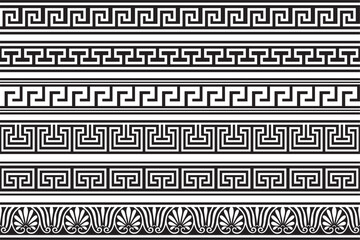 Set of vector monochrome seamless greek classic ornament. Pattern for a border and a frame. Ancient Greece and the Roman Empire. Endless black meander..