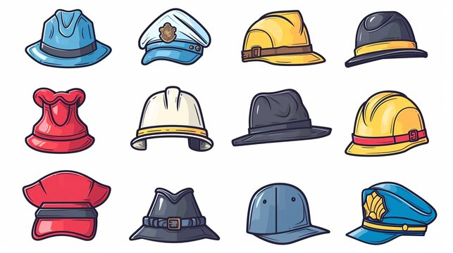 vector illustration of a set of hats of different professions