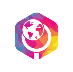 Globe search logo vector icon. world and loupe logo combination.