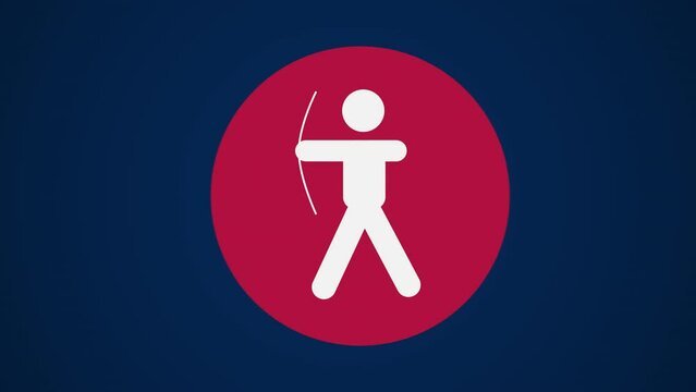 Pictograma de los Juegos Ol&iacute;mpicos de lado derecho con el deporte tiro con arco en fondo azul. 