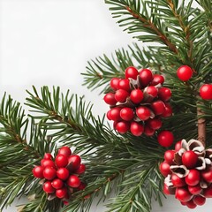 Naklejka na ściany i meble Christmas decoration of holly berry and pine