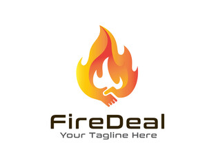 hot fire deal handshake logo icon symbol design template illustration inspiration
