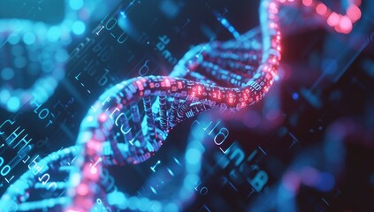 DNA structure intertwined with binary code