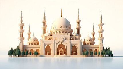 Fototapeta na wymiar 3d Illustration Of Mosque Building Islamic Architecture Ramadan Kareem Background. Ramadan Kareem Background with 3D Mosque Building