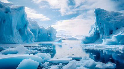 Banquise, iceberg et glace fondant en antarctique - obrazy, fototapety, plakaty
