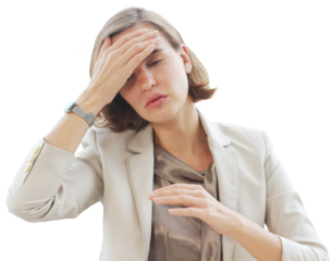 Businesswoman so tried headache and suffering stress working at office computer table. Office Syndrome Symptoms Concept