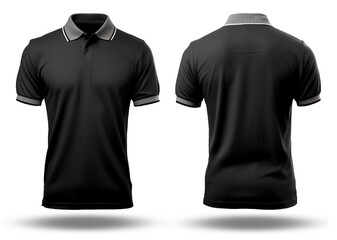 black polo shirt with gray collar front and back view, generative ai